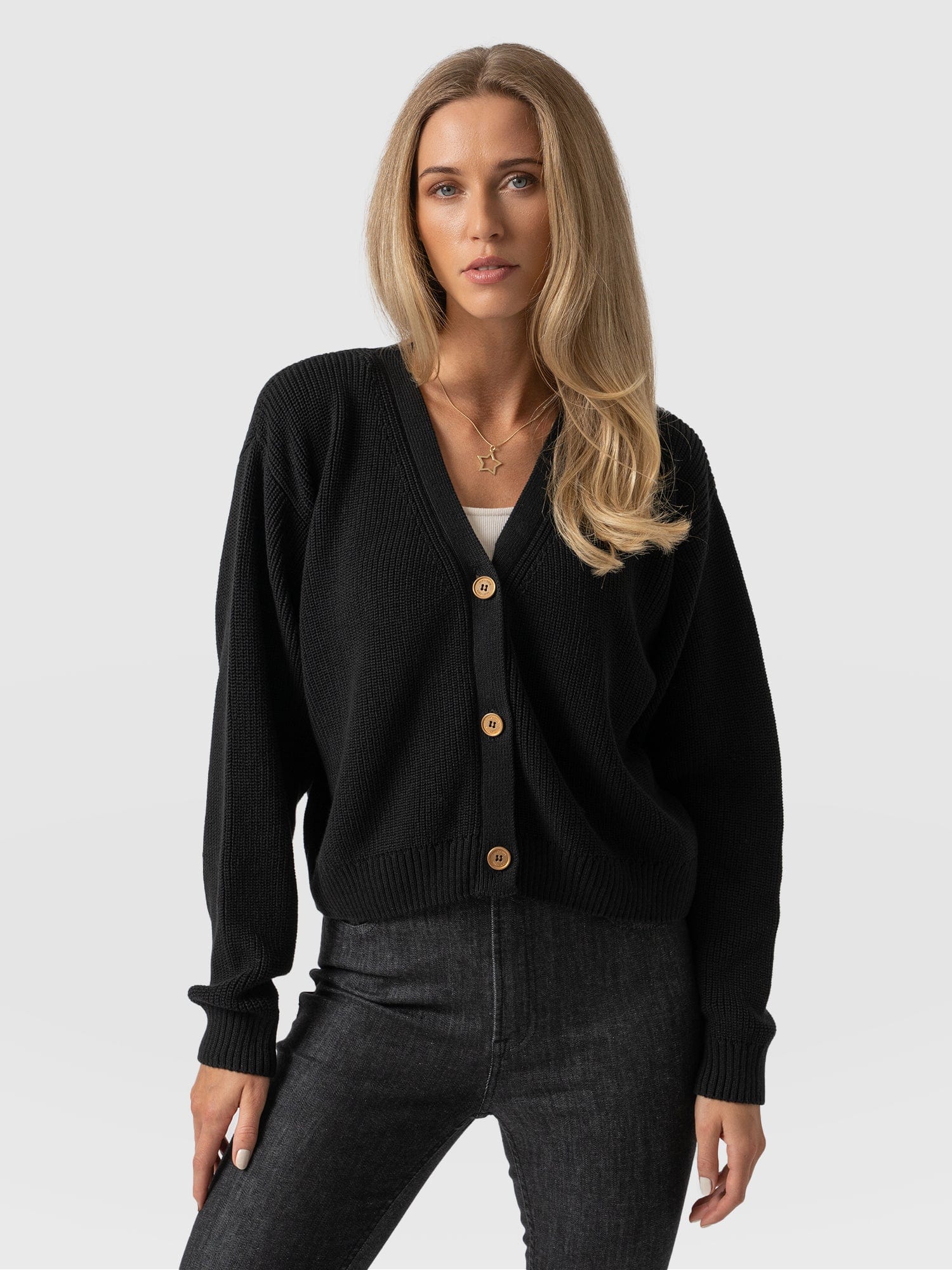 Soho Crop Cardigan Black - Women's Cardigans | Saint + Sofia® EU